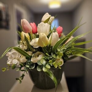 Vibrant Tulip and Anemone Faux Floral Arrangement